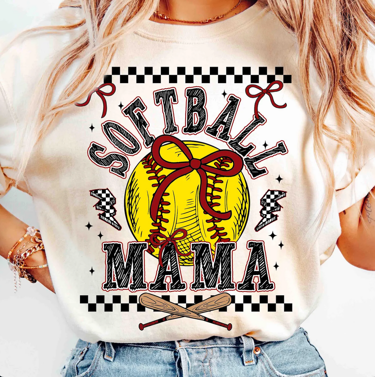 π₯ Checkerboard Softball Mama Tee or Sweatshirt π₯
