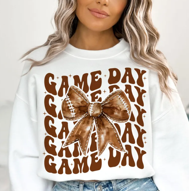 🏈 Game Day Bow – Football Tee or Sweatshirt 🏈