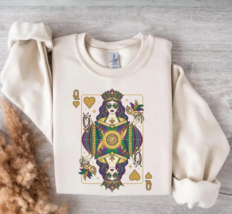 🐊  Mardi Gras Queen of Hearts – Tarot Tee or Sweatshirt 🃏